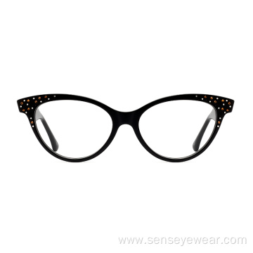 Luxury Design Women Diamond Acetate Optical Frame Glasses